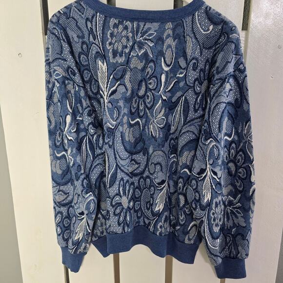 C.P. Sport VTG Floral Paisley Pullover Crewneck Blue Sweater L Cottage Retro - Picture 2 of 5